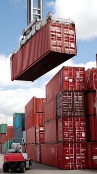 A forklift is lifting a container photo