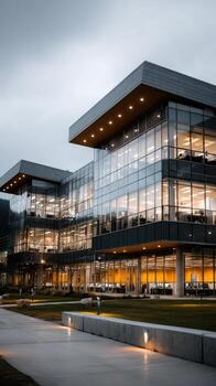 A large glass building with many windows photo