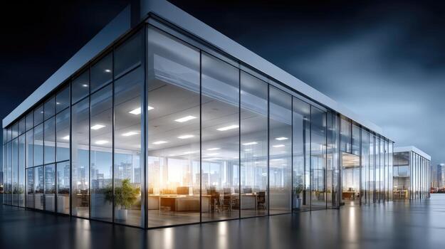 Modern office building with glass walls and windows photo