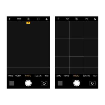 User interface of camera viewfinder. Focusing screen in recording time. Gallery, hdr, quality, image stabilization icon, ui. illustration flat style vector