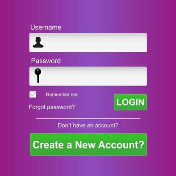 Modern web application login form template with username and password design vector