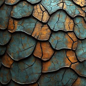 Textured teal and bronze scales close up photo