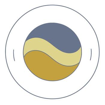 Abstract swirling wave design element. Circular icon with flowing curves in blue and gold tones. Smooth dynamic shape. Modern graphic representation of balance and harmony. vector