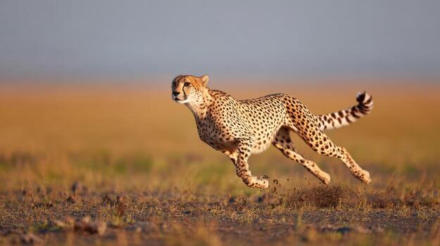 Running cheetah in natural habitat wildlife photography speed and action photo