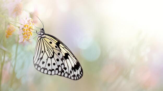 Delicate butterfly perched on a flower soft focus nature background photo