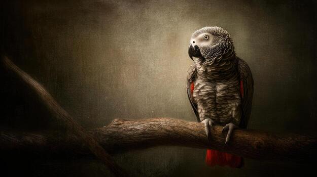 Elegant parrot perched on a branch against a textured background photo
