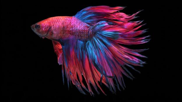 Colorful betta fish with flowing fins isolated against black background photo