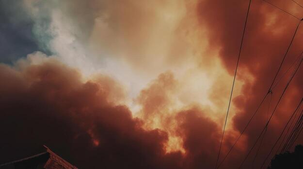 dramático cielo con naranja y rojo nubes creando un atmosférico resumen escena foto