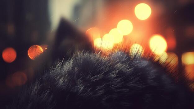 Detailed view of a fur texture with a blurred background of lights photo