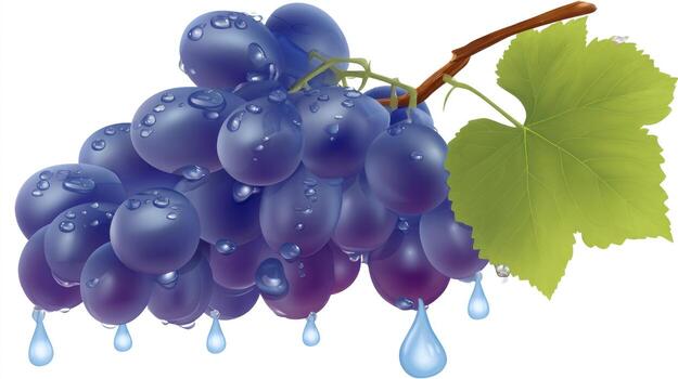 Vibrant cluster of fresh blue grapes with water droplets isolated photo