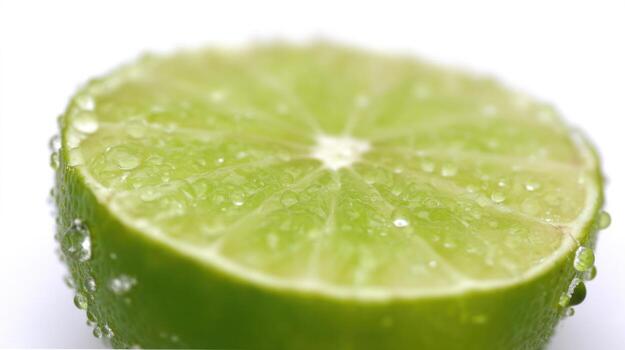 Fresh lime half with water drops isolated on white background photo