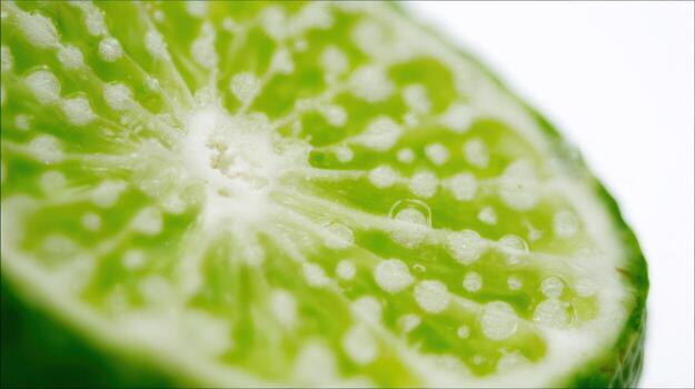 Close up view of fresh lime slice with vibrant green color on white background photo