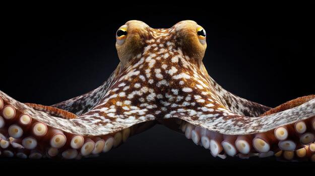 Close up of an octopus displaying intricate patterns against a dark background photo