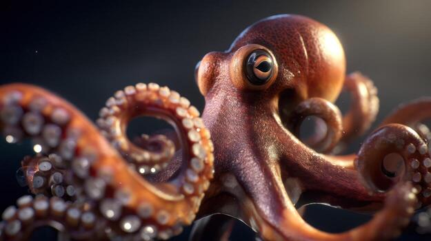 Close up of an octopus with detailed texture and vibrant colors photo