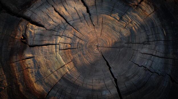 Close up of a weathered tree stump with textured wood grain patterns photo