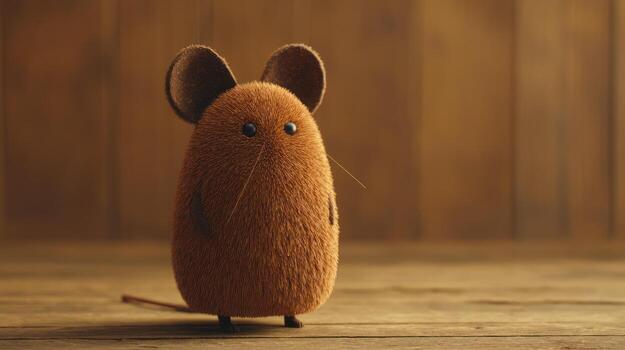 Cute stylized mouse - standing indoors on a wooden surface photo