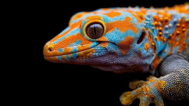 Colorful gecko close up against black background for natural - photo