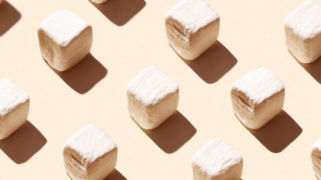 Overhead view of multiple marshmallow cubes with shadows on a light background photo