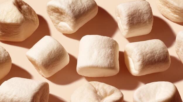 Close up of fluffy white marshmallows in soft daylight background photo