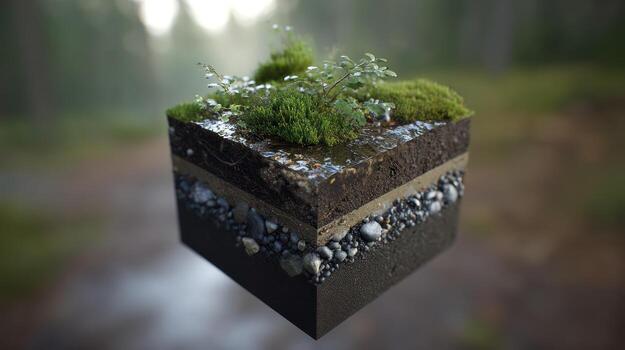 Cross section of e-h layers with plants detailed 3 d render environmental - photo