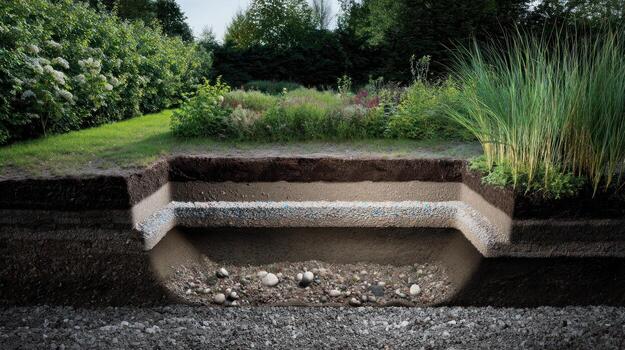 Cross section of soil layers revealing underground structure and composition photo