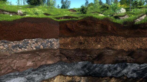 Detailed cross section - of soil layers and underground composition photo
