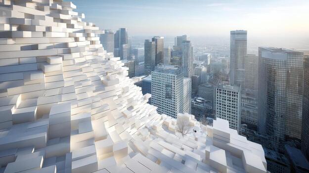 white architecture with cityscape background photo