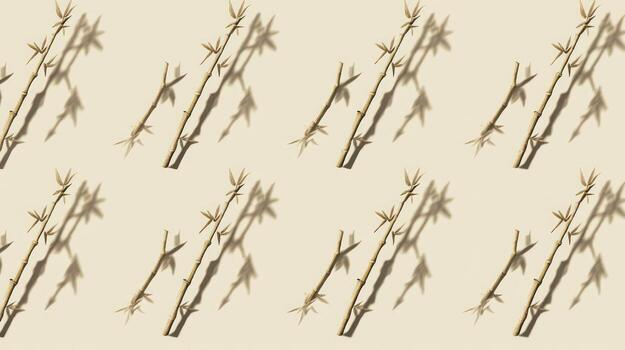 Bamboo branches pattern on beige background shadow sunlight texture photo