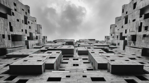 -architectural structure in black and white under cloudy sky photo