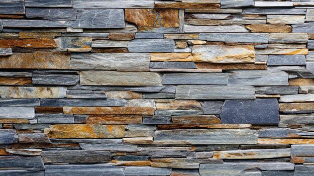 Textured stone wall background with various colors and horizontal pattern photo