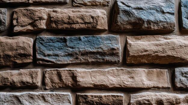 Close up of a weathered stone brick wall texture for backgrounds photo