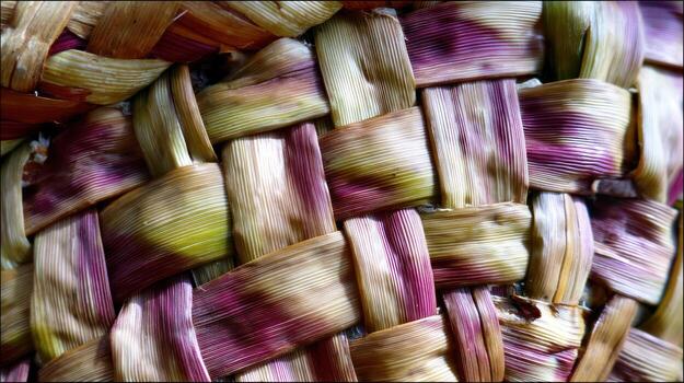 Close up of woven textured surface with warm tones and natural appearance photo