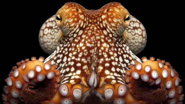 Close up of a fascinating octopus on a dark background showing intricate details photo