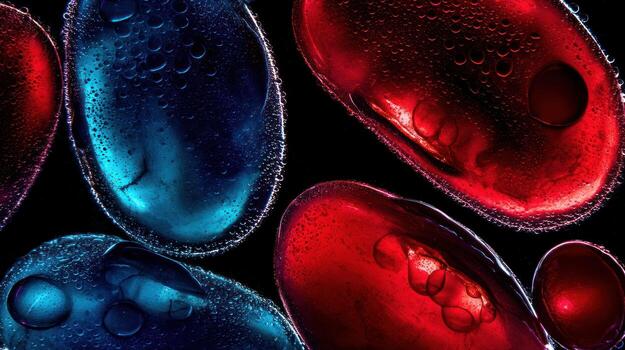 Abstract close up of translucent colorful shapes against a black background photo