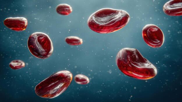 Microscopic view of red blood cells floating in fluid photo