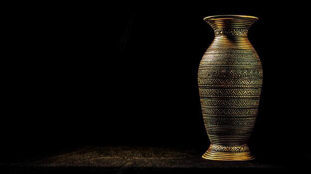 Elegant gold vase against black background decorative object studio shot photo