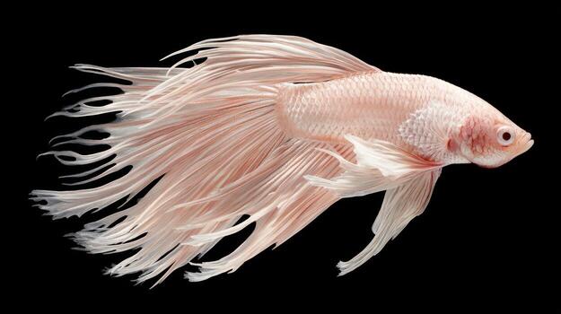 Elegant white betta fish isolated on a dark background showing intricate details photo