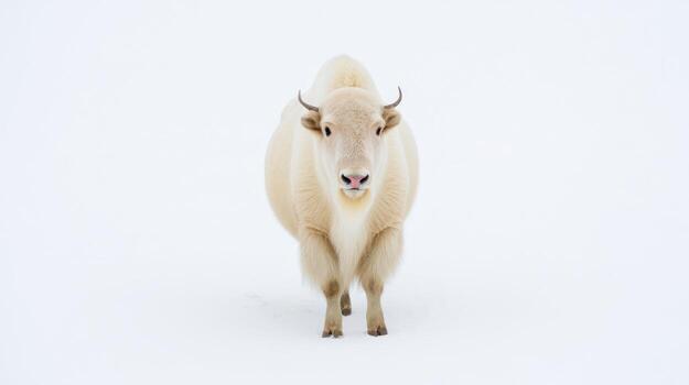 Majestic white bison standing isolated on plain background in studio photo