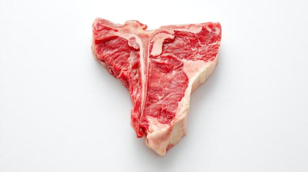 Raw t bone steak isolated on white backdrop with copy space for culinary use photo