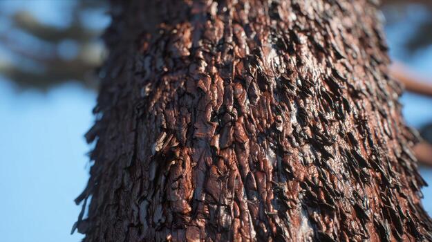 Close up of a weathered tree trunk showing textured bark detail and natural patterns photo