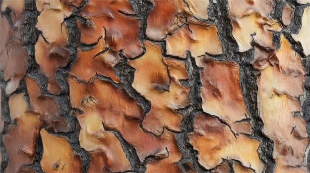 Detailed close up of tree bark showcasing textured surface and natural colors photo