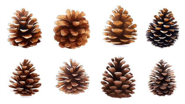 Variety of pine cones isolated on white background for design projects photo