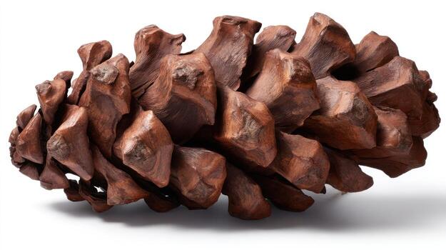 Detailed close up of a brown pine cone isolated on a white background photo
