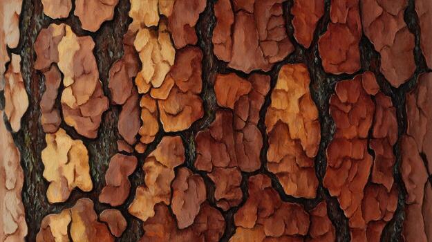 Close up of textured tree bark with warm brown and orange tones photo