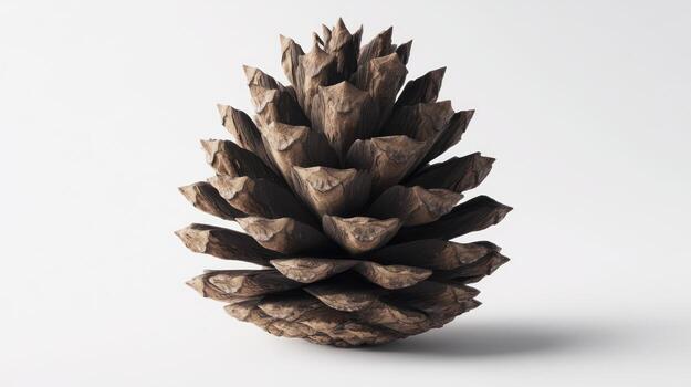 Detailed close up of a pine cone against a clean white background photo