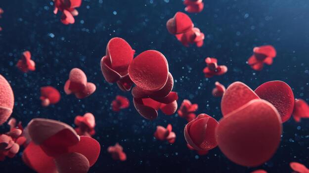 Abstract illustration of red blood cells in a fluid environment photo