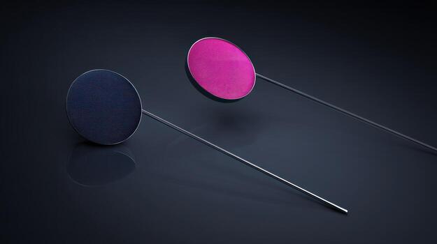 Abstract illustration of two circles on thin stems with varying colors and backgrounds photo