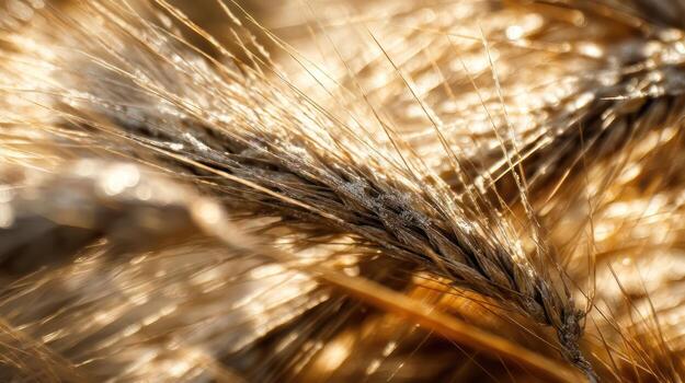 Close up of golden wheat stalks with sunlight highlighting texture and details photo