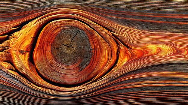 Close up of warm wood grain pattern with knot and organic texture photo