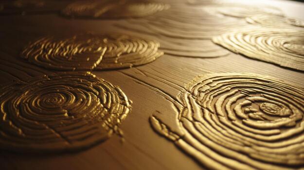 Abstract golden surface with textured concentric circles and flowing patterns photo